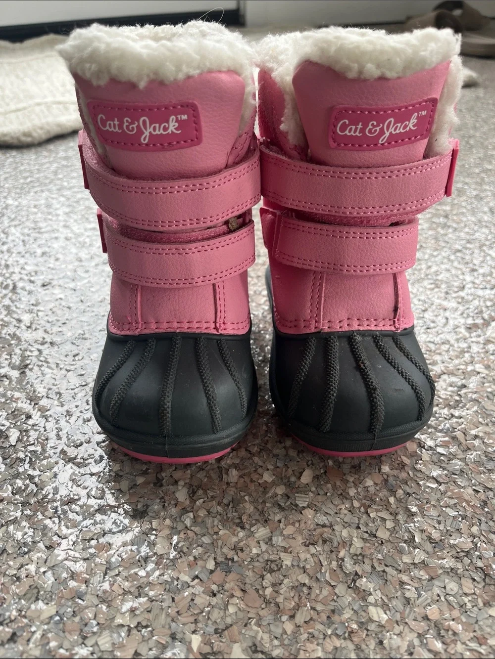 Cat & Jack Pink and Black Girls' Snow Boots with Faux Fur Cuff